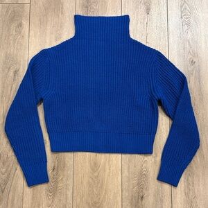 Royal Blue Cropped Knit Turtleneck Women's Sweater - Small